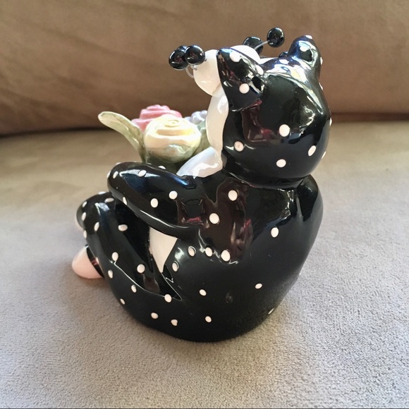 2001 Amy Lacombe Ceramic Black Polka Dot Tuxedo Cat Collectible Figurine - Picture 14 of 16